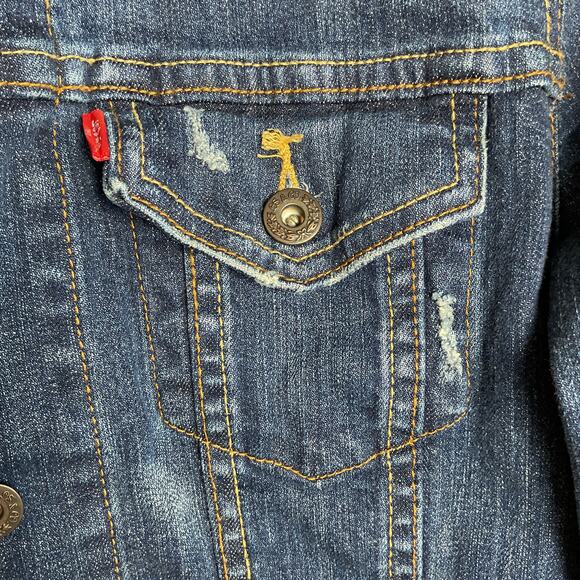 Levi Strauss Womens Button Up Jean Jacket Dark Wash Large Adjustable Waist - Picture 5 of 14